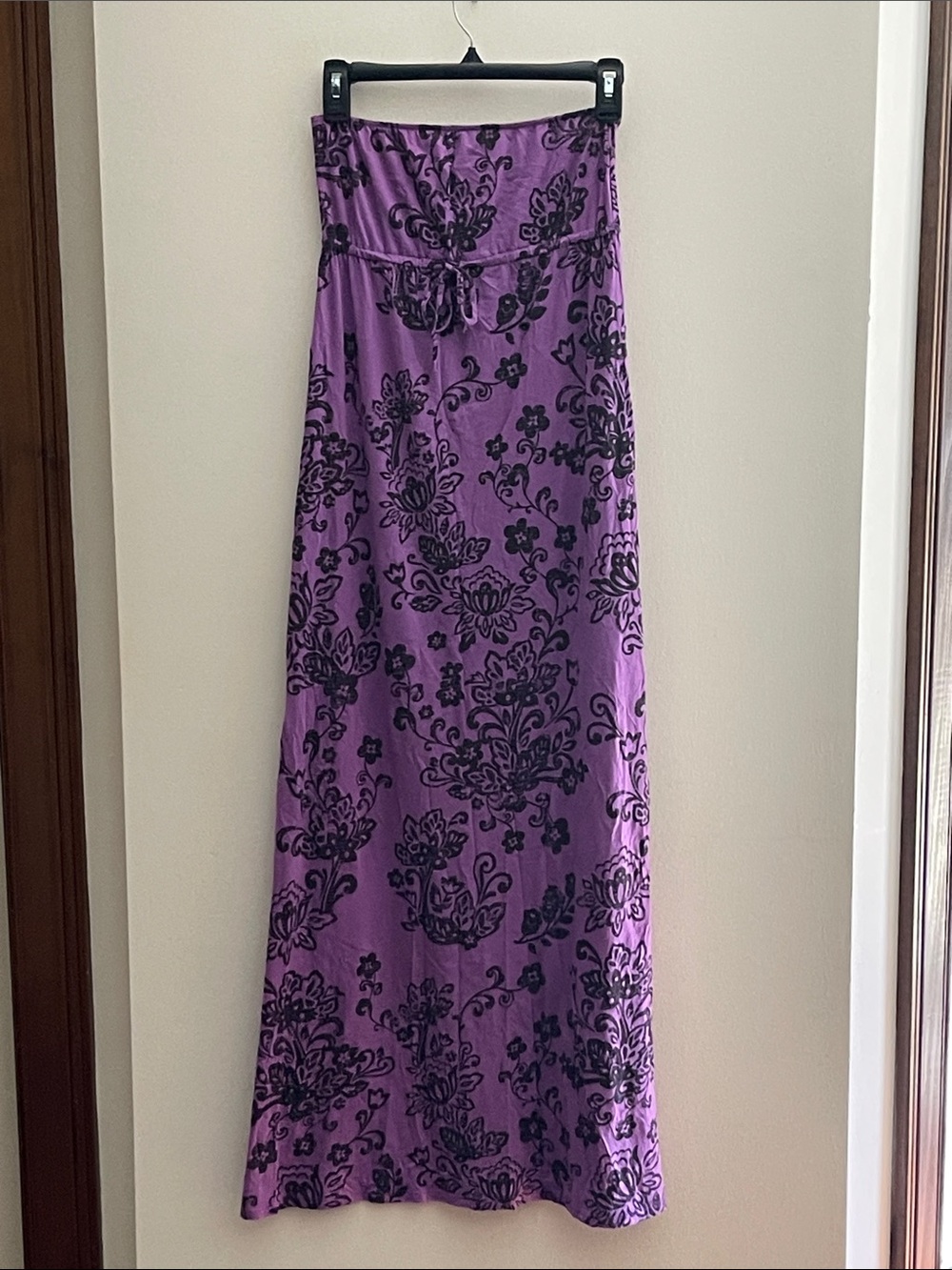 Purple Floral Print Strapless Dress
